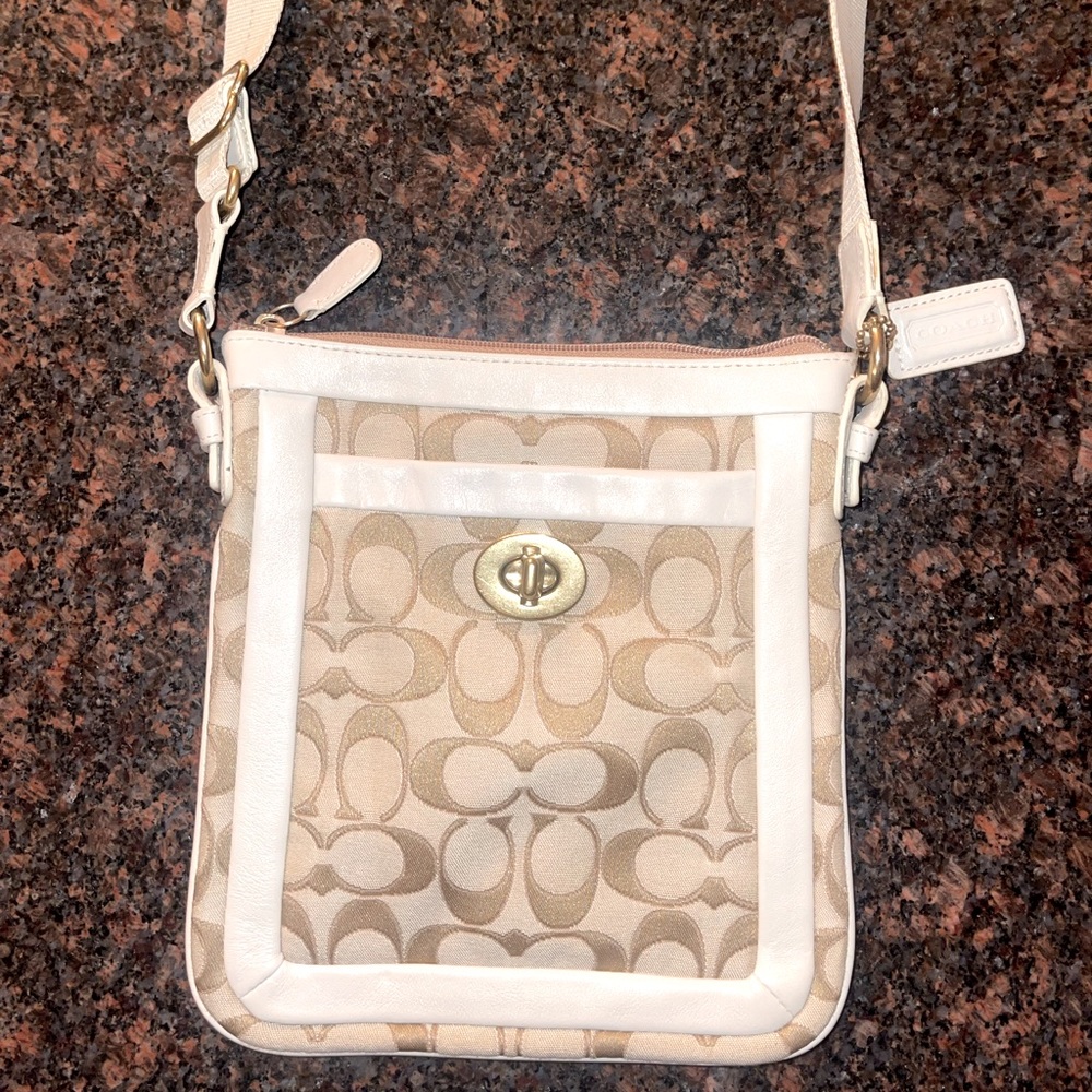 White and Beige Crossbody Coach Bag